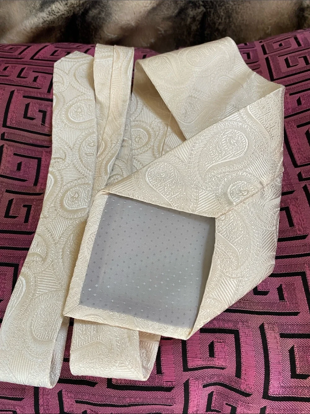💯 Silk Hand Made In Italy 🇮🇹 Creamy Textured Shimmer Paisley Luxury Tie